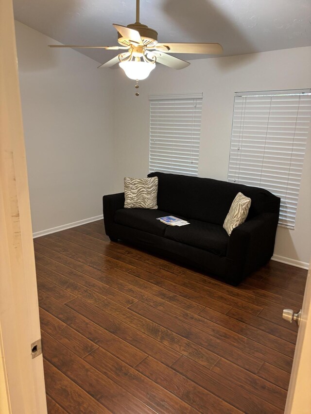 3962 Dafilee Cir, West Palm Beach, FL 33417 - living area featuring hardwood / wood-style flooring, ceiling fan, and baseboards