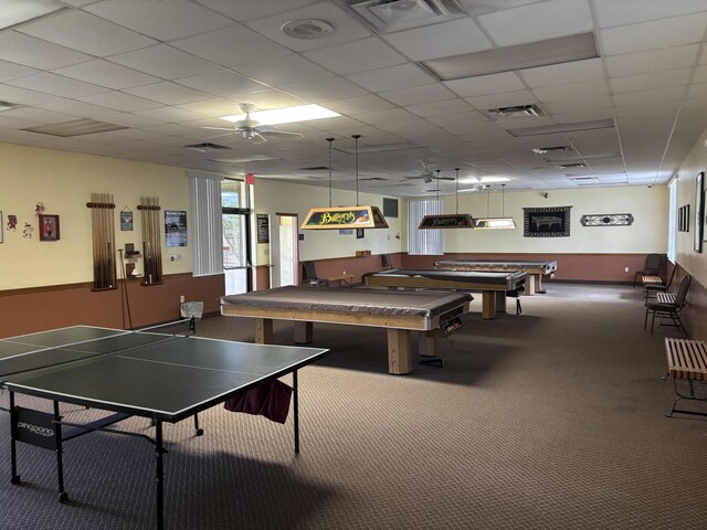 3962 Dafilee Cir, West Palm Beach, FL 33417 - game room with a ceiling fan, carpet flooring, and billiards