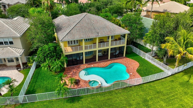 view of pool with a pool with connected hot tub and a patio