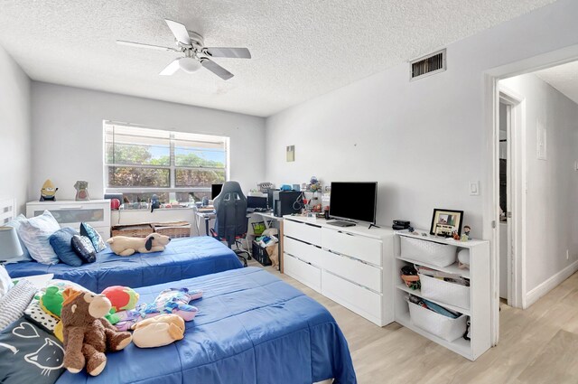 1124 NW 13th St Unit 208, Boca Raton, FL 33486 - bedroom featuring light wood-style floors, a textured ceiling, and a ceiling fan