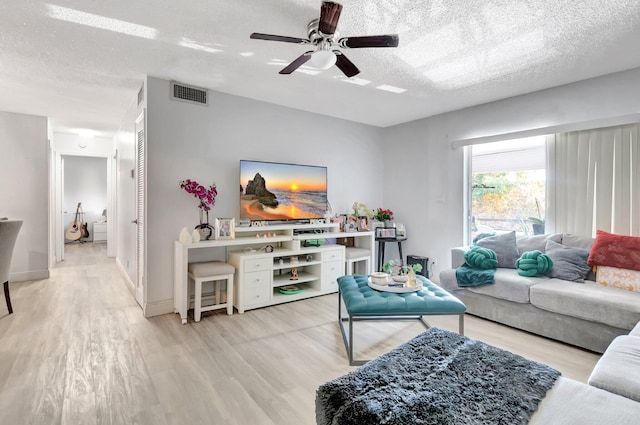 1124 NW 13th St Unit 208, Boca Raton, FL 33486 - living area with light wood-type flooring, a textured ceiling, and ceiling fan