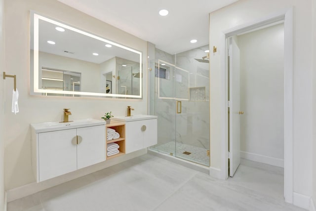 1388 Garden Rd, Weston, FL 33326 - bathroom with recessed lighting, a marble finish shower, and vanity