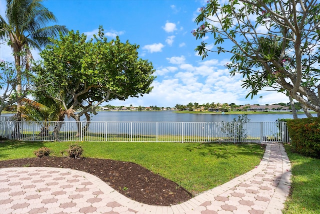 view of yard with a water view