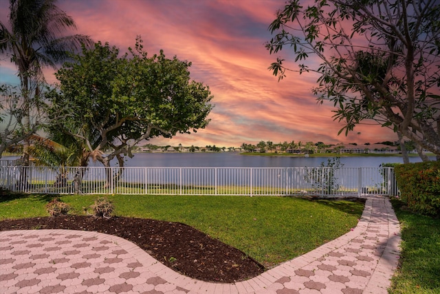 view of yard with a water view