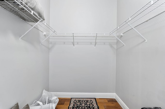 walk in closet with wood finished floors
