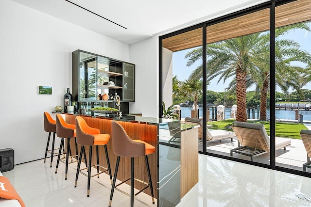 4460 NE 31st Ave, Lighthouse Point, FL 33064 - indoor dry bar featuring a water view and a wall of windows