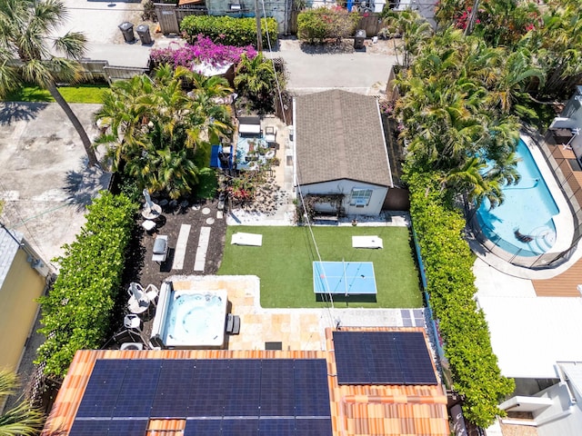 aerial view of a pool area