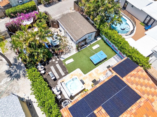 aerial view of a pool area