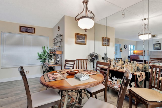 dining space with wood finished floors and baseboards