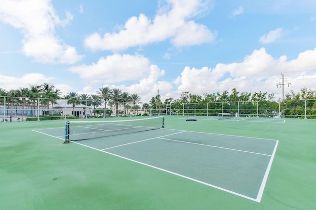 view of tennis court with fence