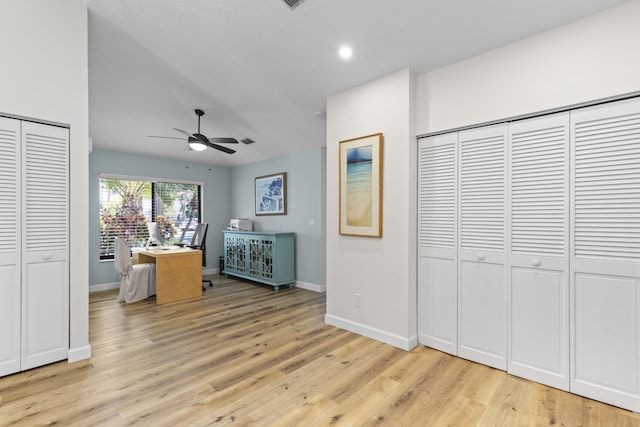 701 Sea Oats Dr Unit A-4, Juno Beach, FL 33408 - office area with ceiling fan, light wood-type flooring, and recessed lighting