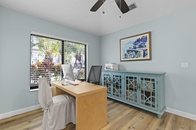 701 Sea Oats Dr Unit A-4, Juno Beach, FL 33408 - home office with a ceiling fan and wood finished floors