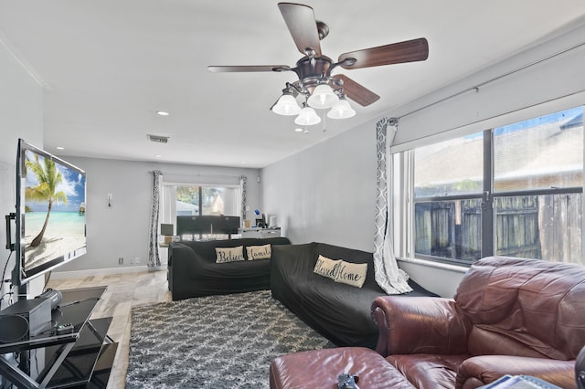 8611 NW 47th Ct, Lauderhill, FL 33319 - living area featuring ceiling fan, baseboards, and recessed lighting