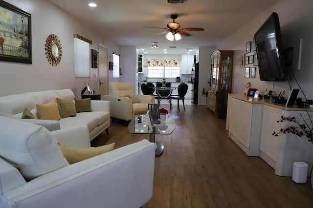 521 Sandpiper Cir, Delray Beach, FL 33445 - living room with wood finished floors, a ceiling fan, and recessed lighting