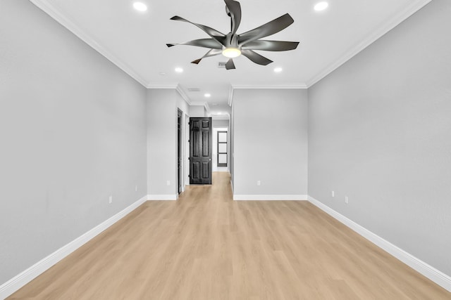 14838 Strand Ln, Delray Beach, FL 33446 - spare room featuring light wood finished floors, recessed lighting, a ceiling fan, baseboards, and crown molding