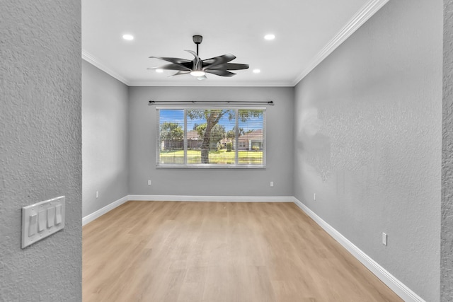 14838 Strand Ln, Delray Beach, FL 33446 - unfurnished room featuring a textured wall, light wood-style floors, a ceiling fan, crown molding, and recessed lighting