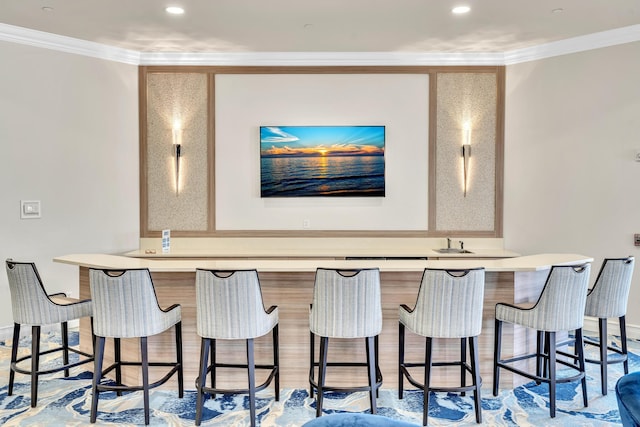 14838 Strand Ln, Delray Beach, FL 33446 - bar area featuring ornamental molding and recessed lighting