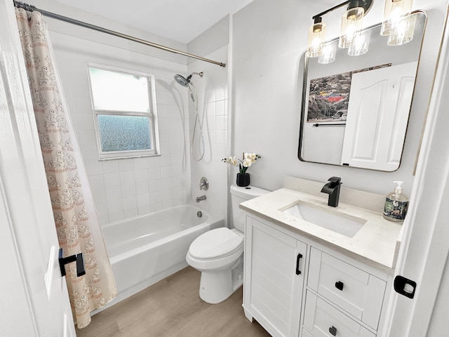 1726 SW Erie St, Port Saint Lucie, FL 34953 - bathroom featuring wood finished floors, toilet, vanity, and shower / tub combo