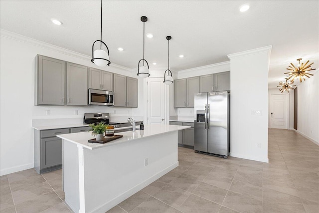 3527 Angler Dr, Fort Pierce, FL 34946 - kitchen with appliances with stainless steel finishes, gray cabinetry, recessed lighting, a sink, and light countertops