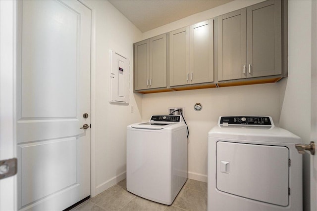 3527 Angler Dr, Fort Pierce, FL 34946 - laundry room featuring cabinet space, washer and clothes dryer, baseboards, and electric panel