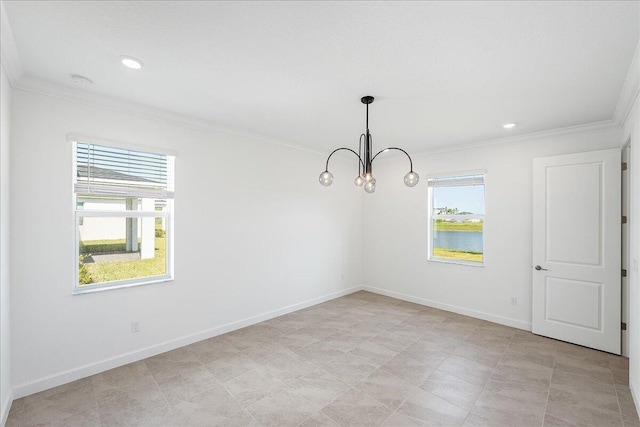 3527 Angler Dr, Fort Pierce, FL 34946 - unfurnished dining area featuring ornamental molding, a chandelier, baseboards, and recessed lighting