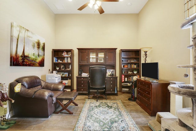 4885 SW Gossamer Cir, Palm City, FL 34990 - home office featuring a ceiling fan and light wood-type flooring