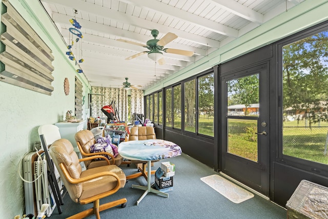 7302 Banyan St, Fort Pierce, FL 34951 - sunroom with a ceiling fan and beamed ceiling