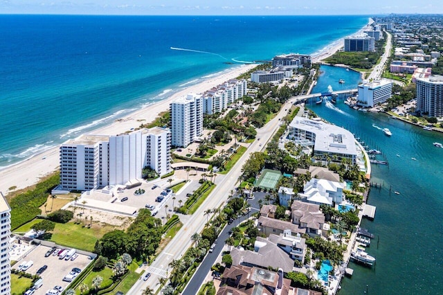 view of urban area with extended coastline