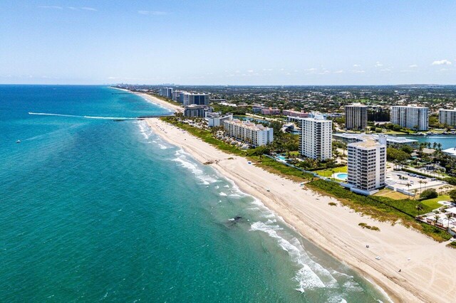 view of urban area featuring extended coastline