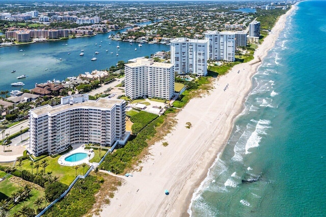 view of urban area featuring unending shoreline