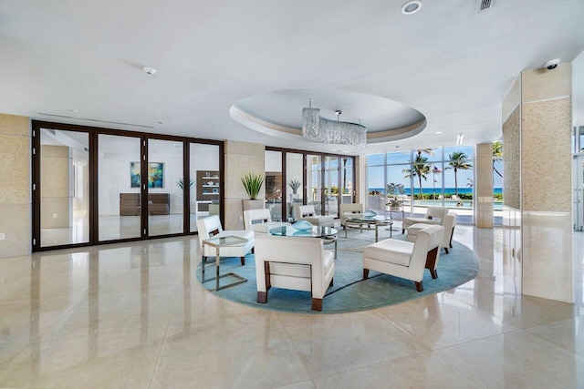 community lobby featuring expansive windows and a security system