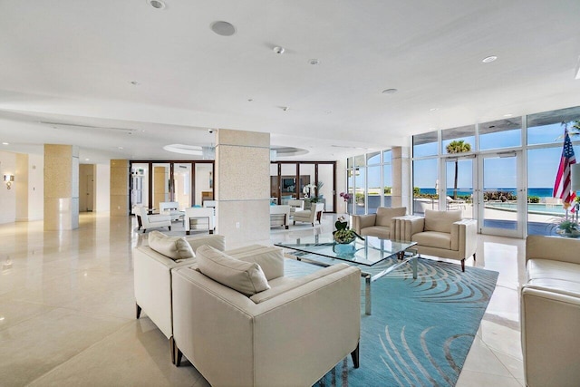 common area with floor to ceiling windows