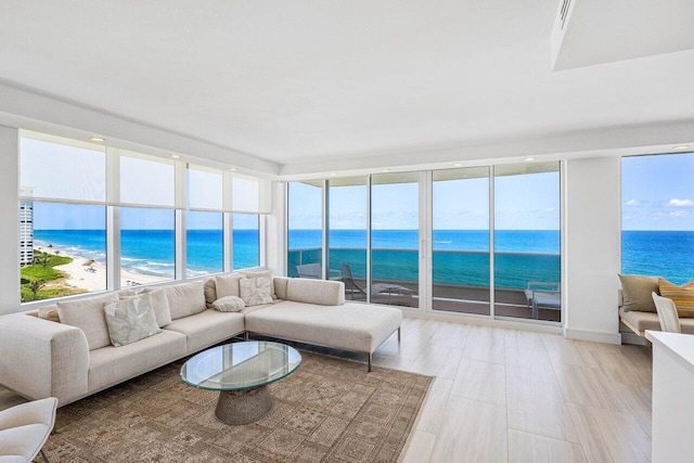 living room with a water view