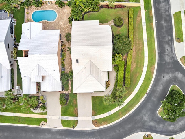 drone / aerial view of a pool area