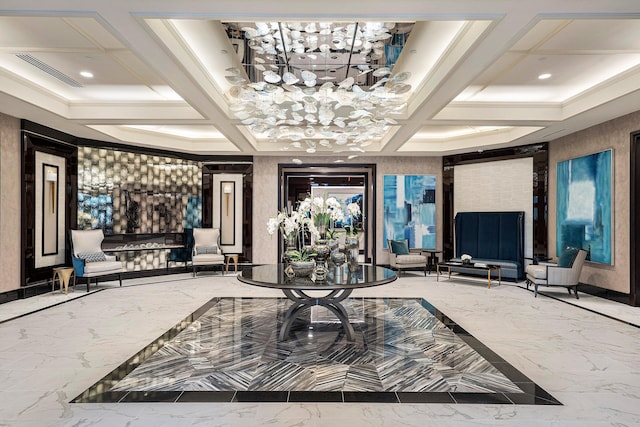 lobby with coffered ceiling