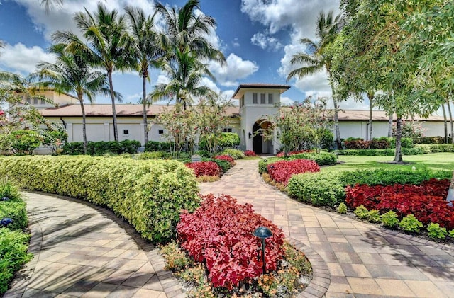 mediterranean / spanish-style home featuring stucco siding and a front lawn