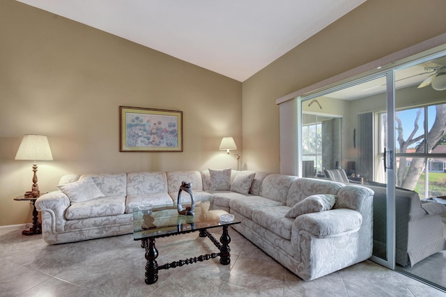 5876 Regal Glen Dr Unit 209, Boynton Beach, FL 33437 - living room featuring lofted ceiling and tile patterned flooring