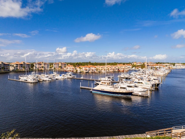 water view with numerous boat docks and a dock
