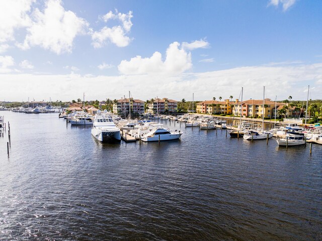 water view with numerous boat docks and a boat dock