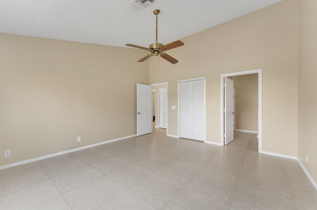 6616 Marissa Cir, Lake Worth, FL 33467 - unfurnished bedroom with high vaulted ceiling, baseboards, ceiling fan, and a closet