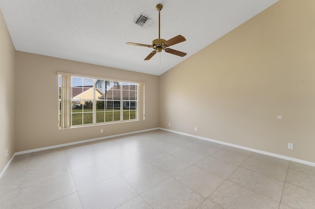 6616 Marissa Cir, Lake Worth, FL 33467 - unfurnished room with lofted ceiling, ceiling fan, baseboards, and light tile patterned floors