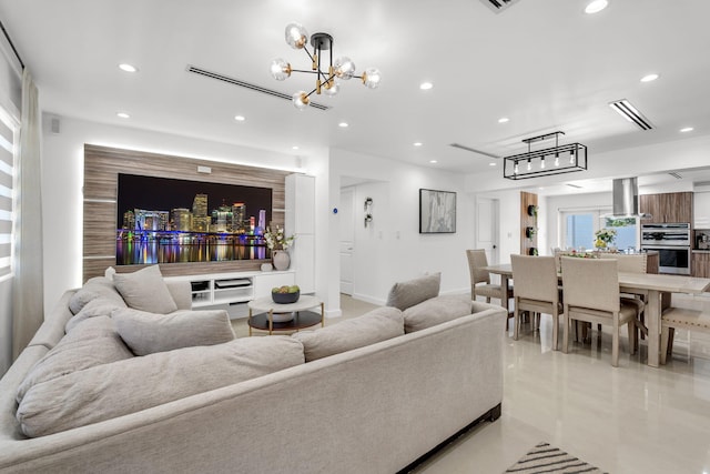 11290 SW 48th St, Miami, FL 33165 - living area featuring a chandelier, recessed lighting, and light tile patterned floors
