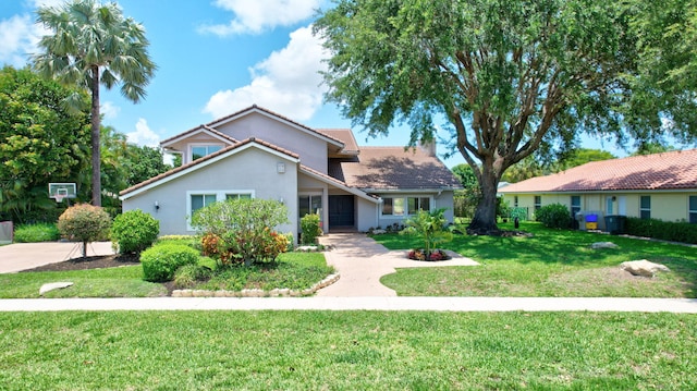 6851 Giralda Cir, Boca Raton, FL 33433 - view of front facade featuring a front lawn, stucco siding, and a tiled roof