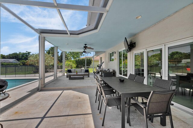 6851 Giralda Cir, Boca Raton, FL 33433 - view of patio with an outdoor living space, a ceiling fan, and outdoor dining space