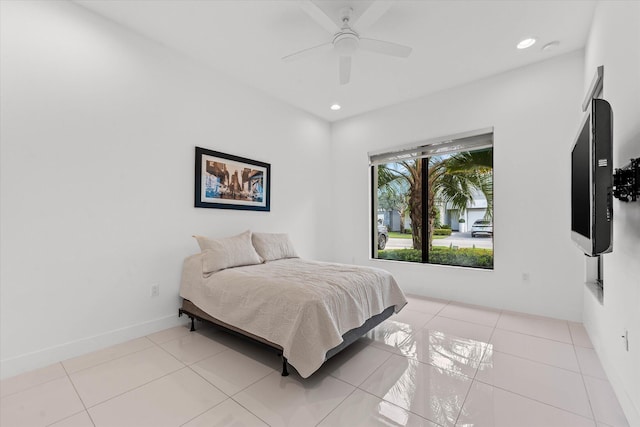 17516 Rainstream Rd, Boca Raton, FL 33496 - tiled bedroom featuring recessed lighting, baseboards, and a ceiling fan
