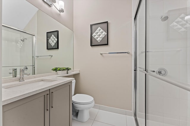 17516 Rainstream Rd, Boca Raton, FL 33496 - full bath with a stall shower, toilet, tile patterned floors, vanity, and baseboards