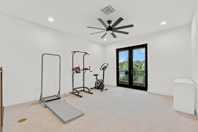 17516 Rainstream Rd, Boca Raton, FL 33496 - exercise room with ceiling fan, recessed lighting, baseboards, and carpet