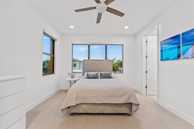 17516 Rainstream Rd, Boca Raton, FL 33496 - bedroom featuring light colored carpet, baseboards, ceiling fan, and recessed lighting