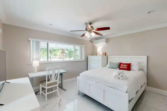 1760 Bel Air Ave, Lauderdale By The Sea, FL 33062 - bedroom featuring light marble finish floors and an AC wall unit