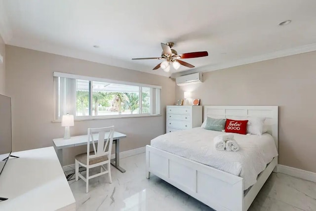 1760 Bel Air Ave, Lauderdale By The Sea, FL 33062 - bedroom with light marble finish floors and a wall unit AC
